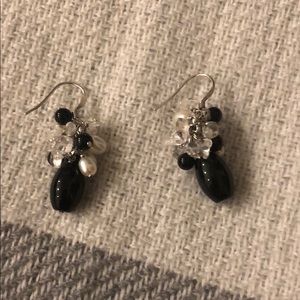 Ross-Simons Black and Clear Dangle Earrings